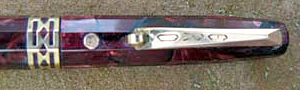 DORIC RED MARLED PENCIL. Uses 0.046" leads. Gold filled trim wit initials "ERD" engraved on the clip in a Deco font